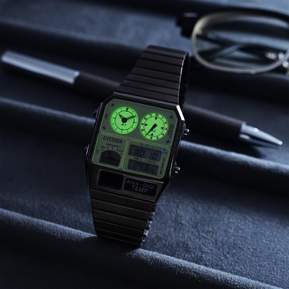 CITIZEN 星辰 夜光型者 ANA-DIGI TEMP 80年代復古設計手錶 JG2147-85X, , large