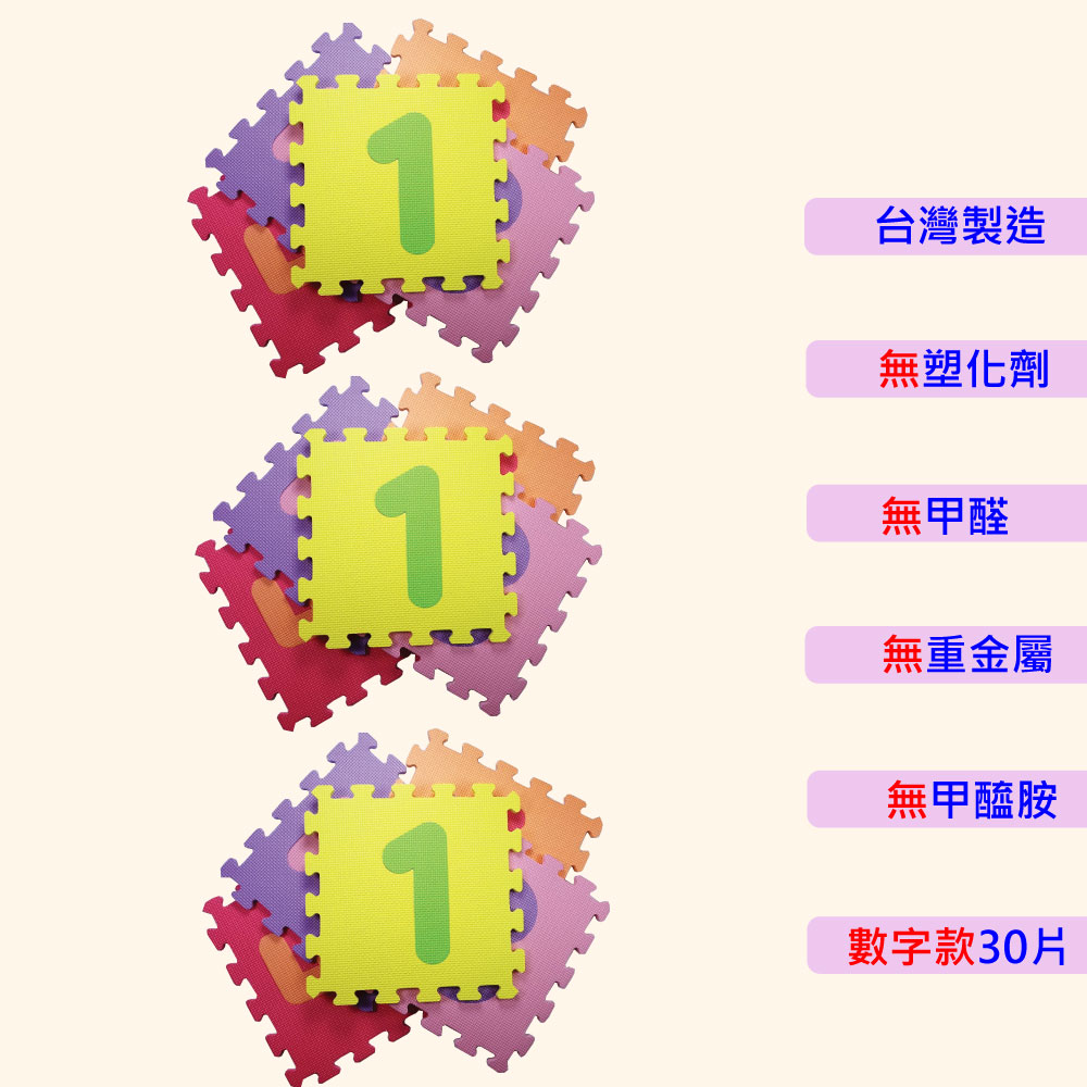 【PMU必美優】套色巧拼30片組(約0.83坪)-數字款30片, , large