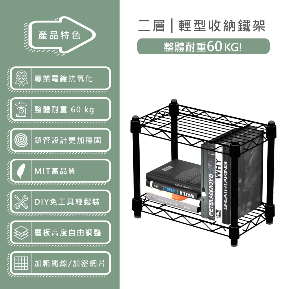 KIWISH 35x20x30H Black 2-Tier Wire Shelving Unit | Heavy Duty Metal Storage Rack | Made in Taiwan, Free Shipping, , large