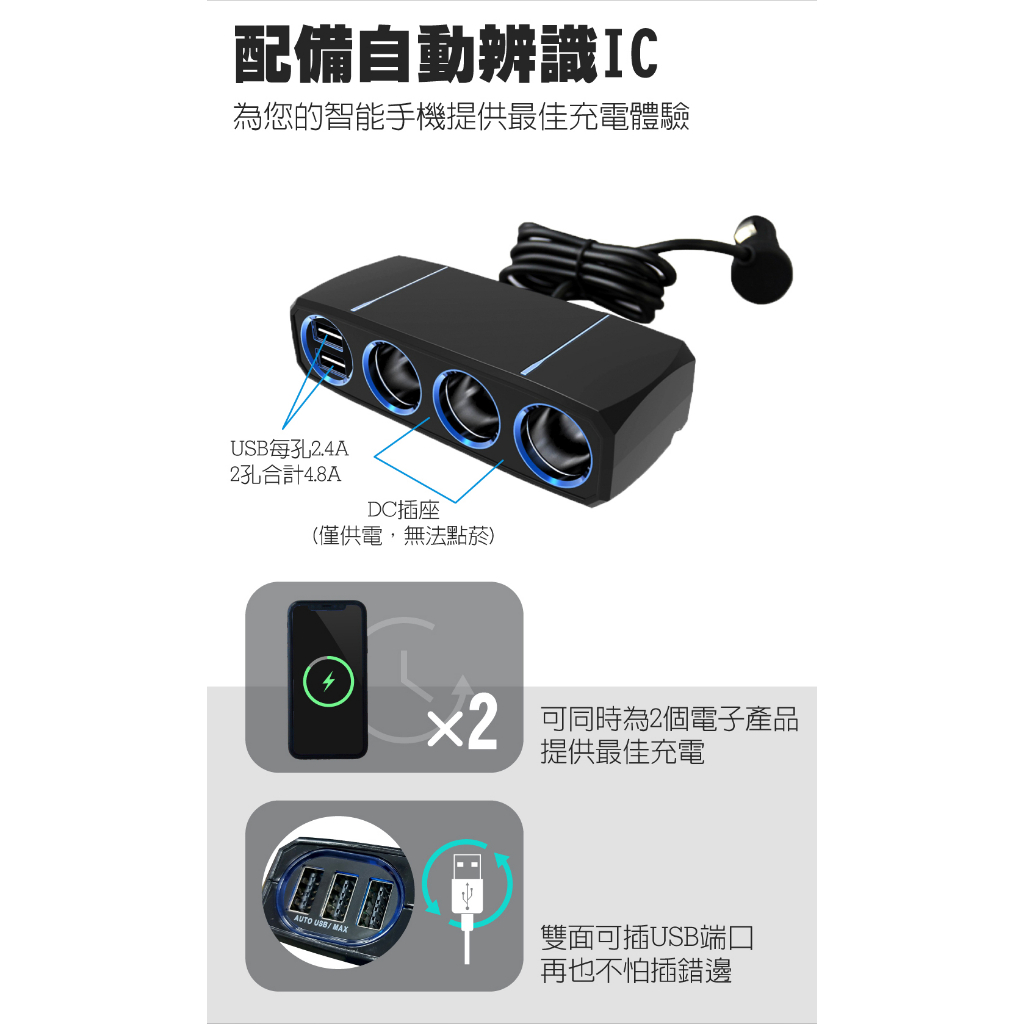 Kashimura 三孔電源插座+2USB 4.8A, , large