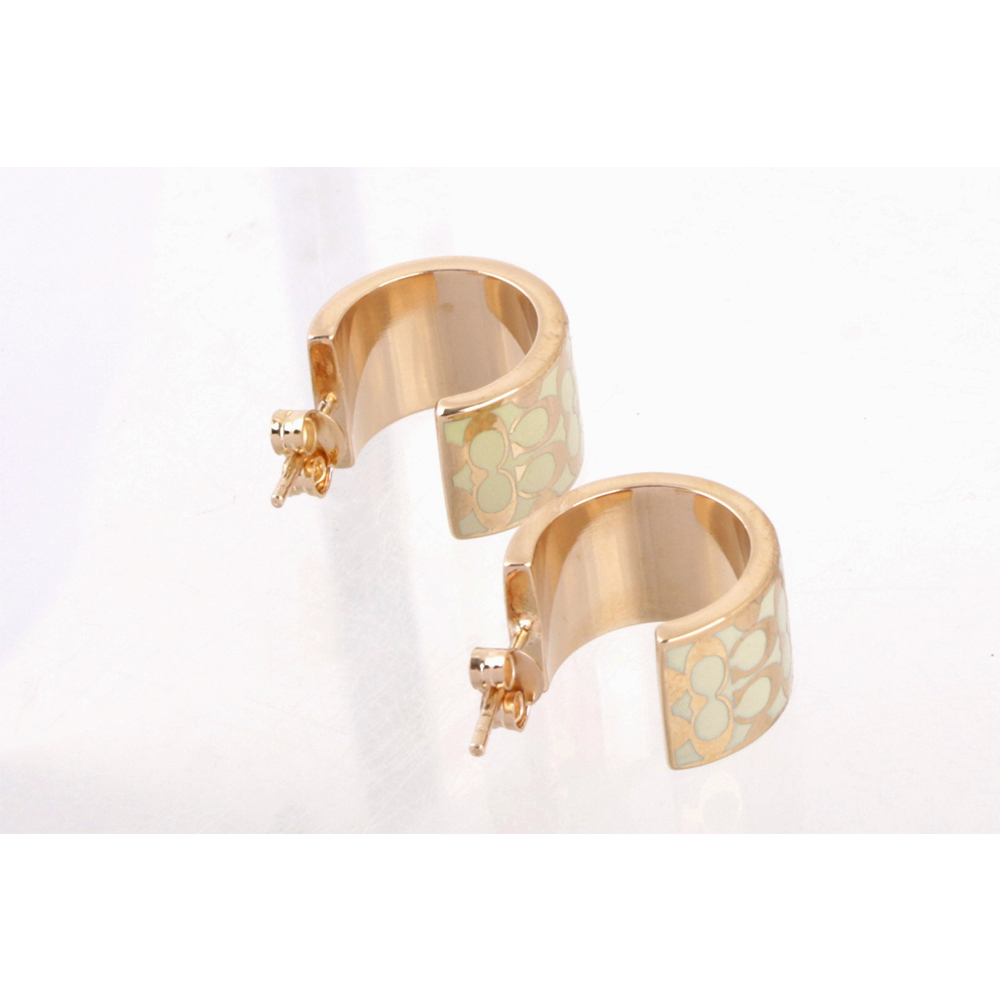 COACH CC Logo 滿版琺瑯環狀耳環(金色/白色), , large