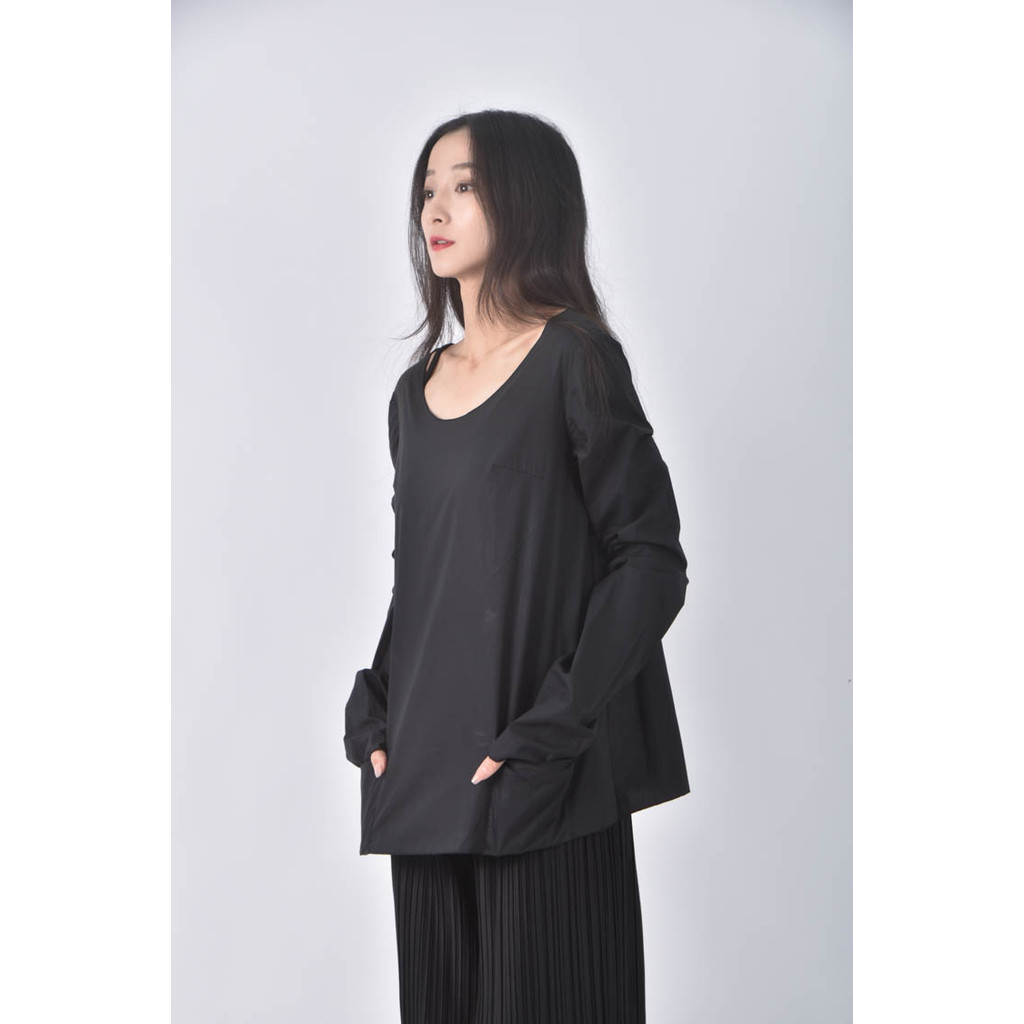 (S) steph by steph棉質純棉黑色長袖上衣二手衣, , large