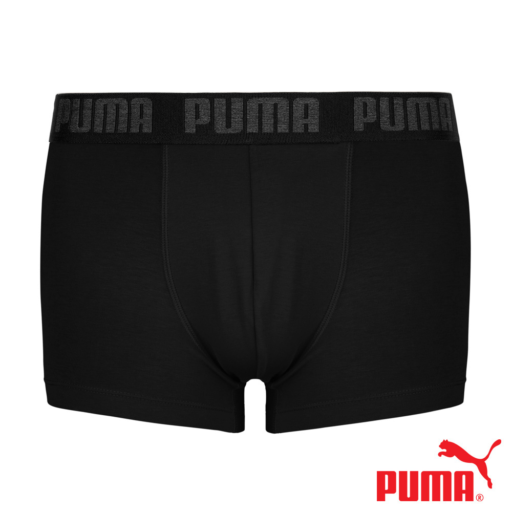 PUMA 平口內褲 1件組 彪馬 跳豹 男內褲 平角內褲 修身 防捲邊 貼合 耐穿 柔軟 棉質 排汗 透氣 抗菌 黑 灰, 黑,XL, large