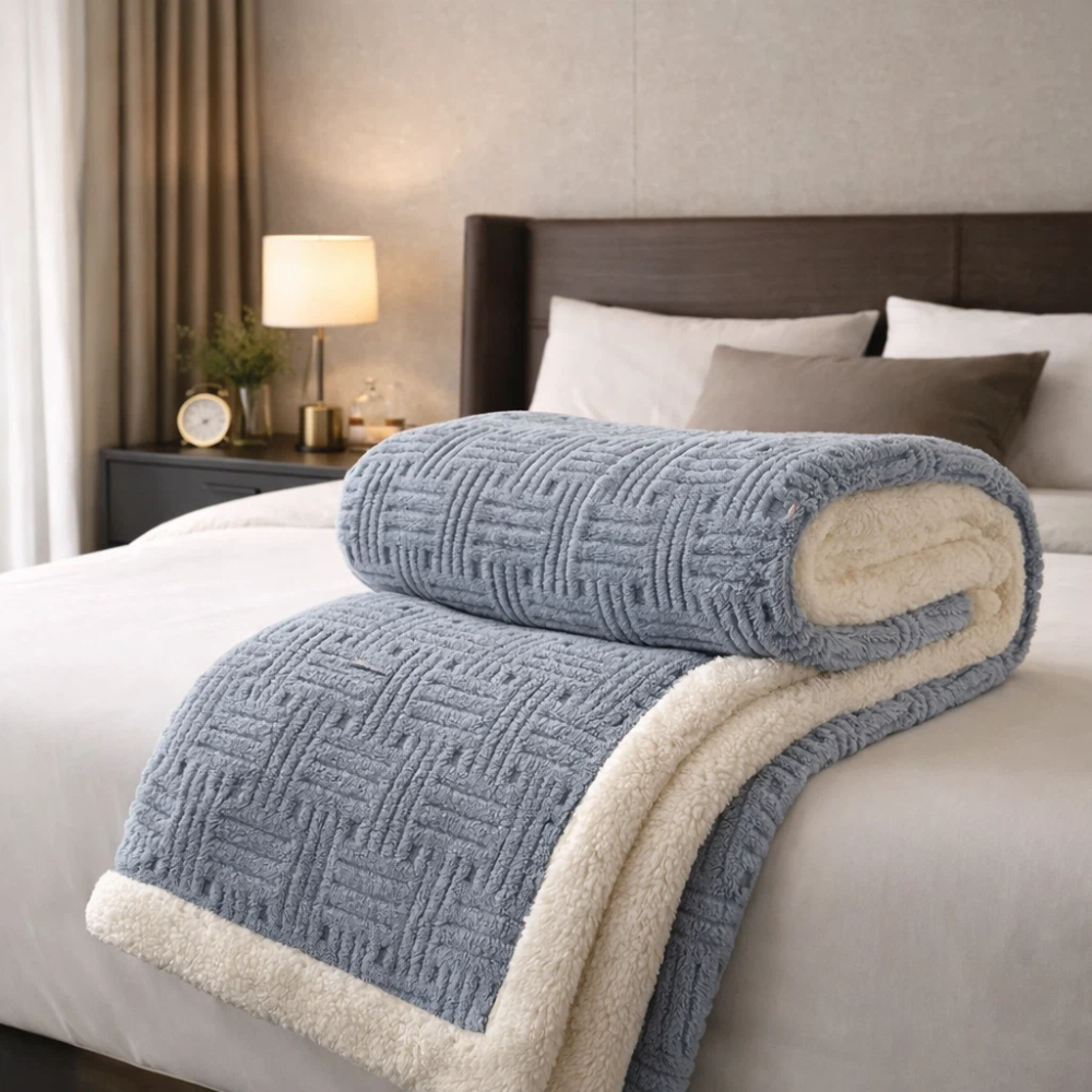 【A&R】柔暖雙面舒棉羊羔絨毯 緹花款 150&times;200cm 貴族藍, , large