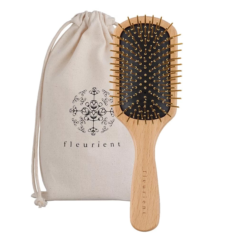 Fleurient Gold Nib Wooden Massage Hairbrush (with bag), , large