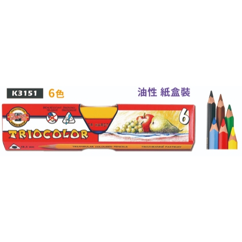 普思AP 【KOH-I-NOOR】校園大三角油性色鉛筆(多款)6色-K3151, , large