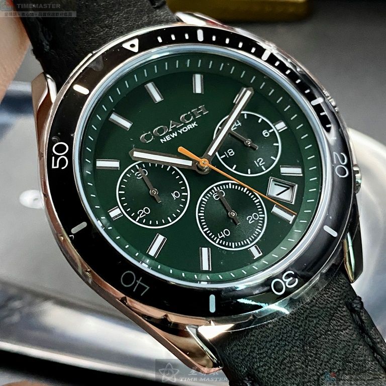 [星晴錶業]COACH手錶,42mm,CH00123墨綠色錶面銀黑錶殼深黑色真皮皮革錶帶款, , large