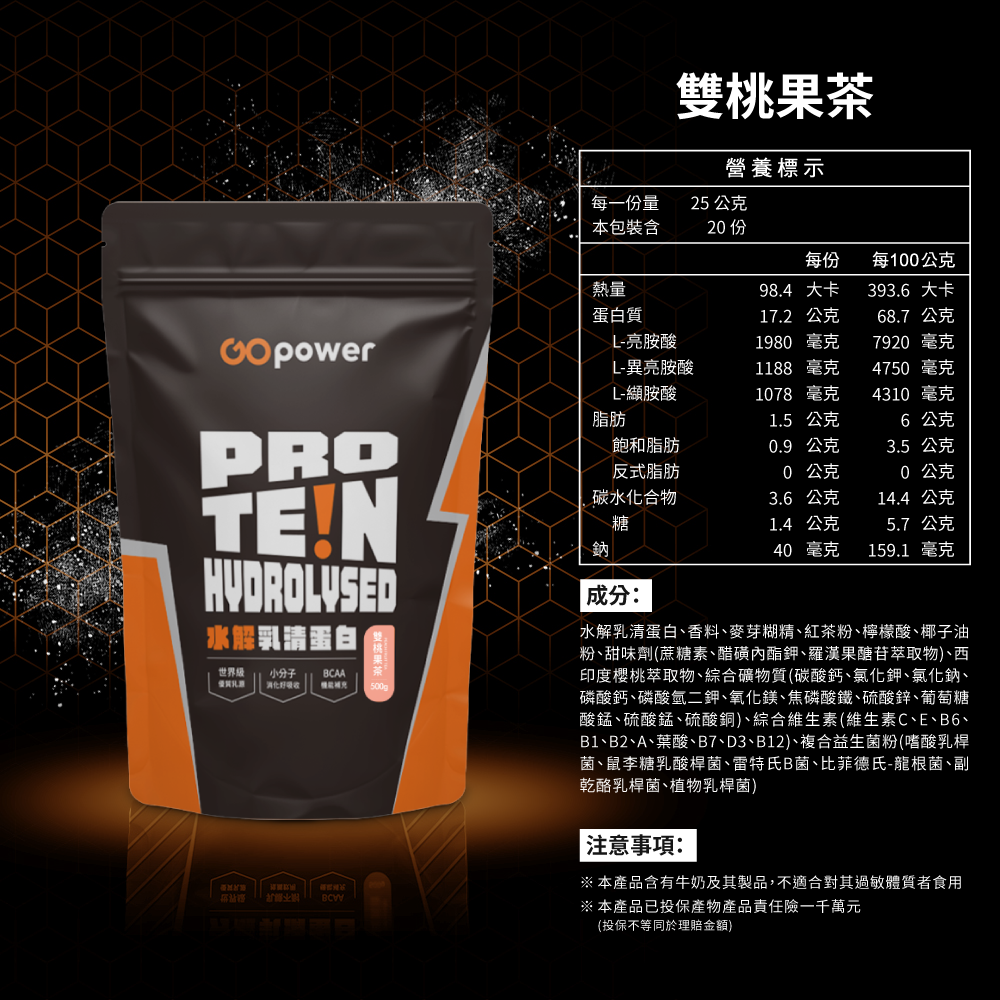 GOPOWER Whey Protein Hydrolysed 500g/pack , , large