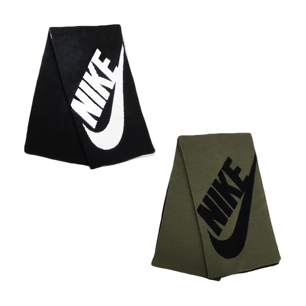 NIKE SPORT 圍巾 針織 披肩 脖圍 通勤 騎車 冬季 簡約 素色 保暖 抗寒 柔軟 舒適 雙層針織 黑白 綠黑, , large