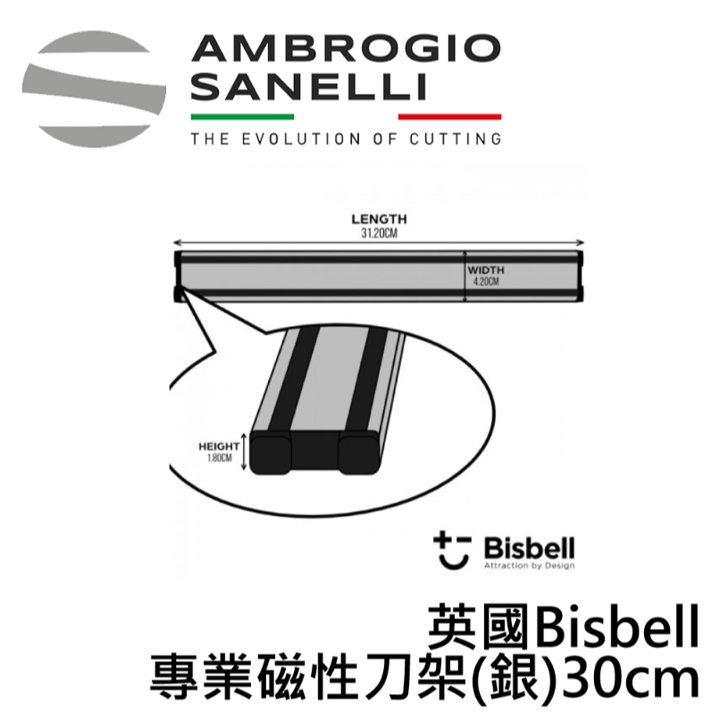 【SANELLI 山里尼】英國Bisbell 專業磁吸刀架 黑 30/45cm磁鐵刀架 磁性刀架 刀具收納架 磁吸刀架, , large