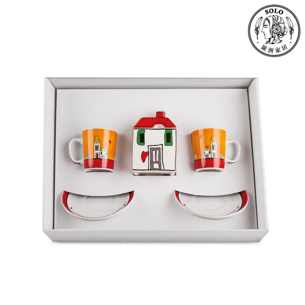 【SOLO Vintage】EGAN Italian Pottery Coffee Mug Sugar Box Set European City Series Red 100ml, , large