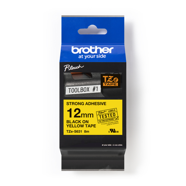 【 BROTHER】兄弟牌  黃底黑字 12mmx8M 超黏性護貝標籤帶/ 包 TZe-S631, , large