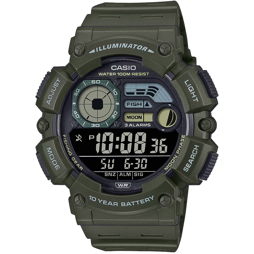 CASIO 卡西歐 釣魚模式 月相數位手錶-軍綠 WS-1500H-3BV, , large