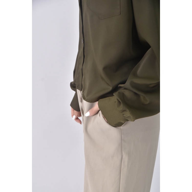 (F) miss zhang質感落肩綠色襯衫上衣二手衣, , large