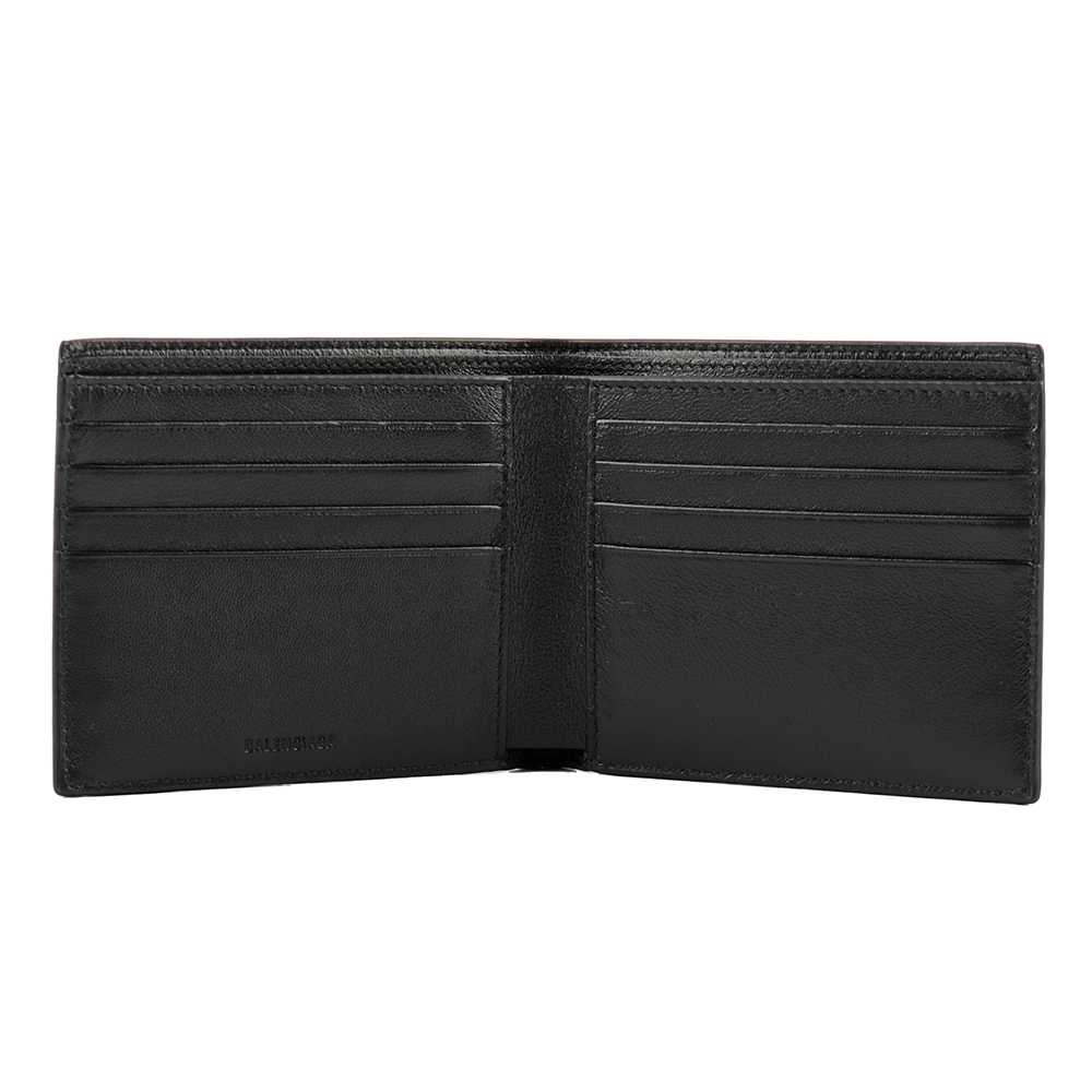 BALENCIAGA 經典LOGO牛皮8卡對開短夾/黑, , large