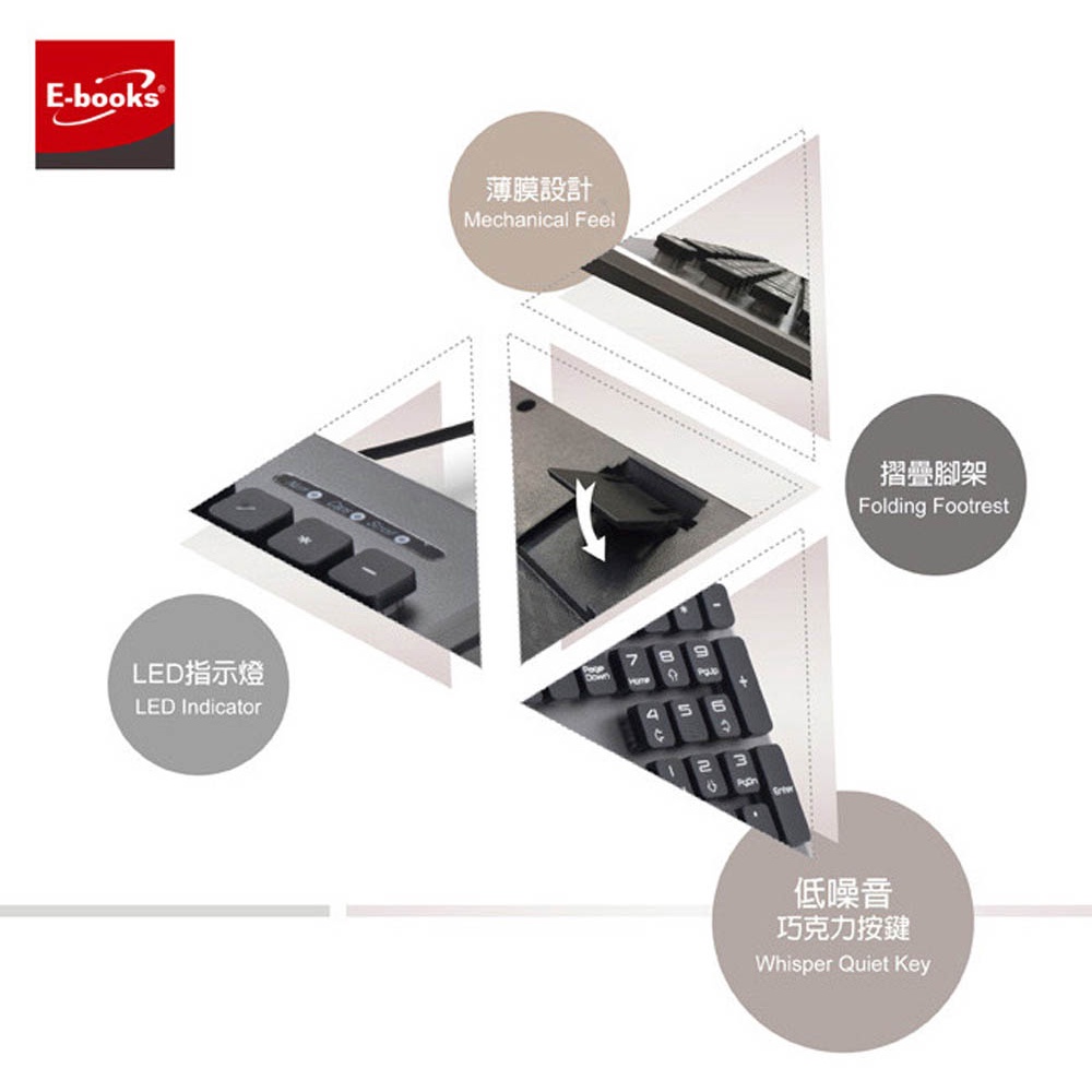 E-BOOKS Z3 仿機械手感降噪有線鍵盤 USB即插低噪音巧克力按鍵 防塵防潑水 雷雕鍵帽, , large