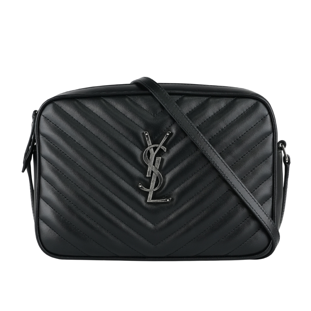 YSL Lou 銀字V紋小牛皮相機包/斜背包/黑色, , large