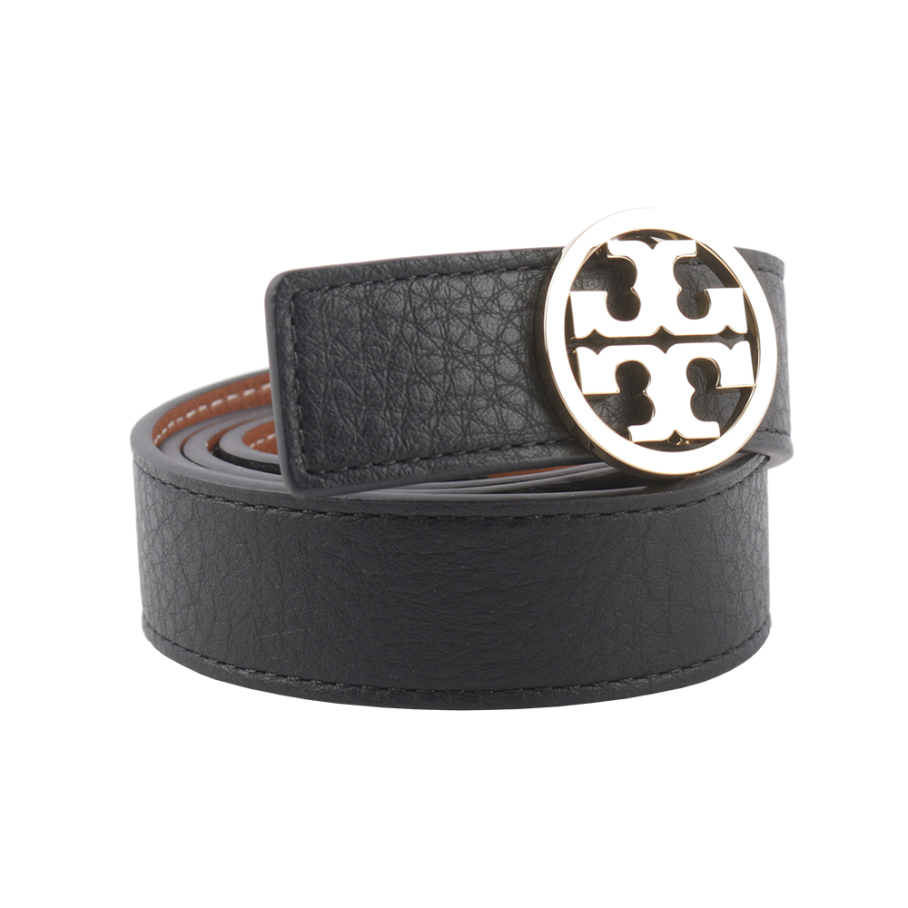 Tory Burch Miller 素面皮革寬2.5cm雙面可用皮帶/黑色/焦糖色/S, , large