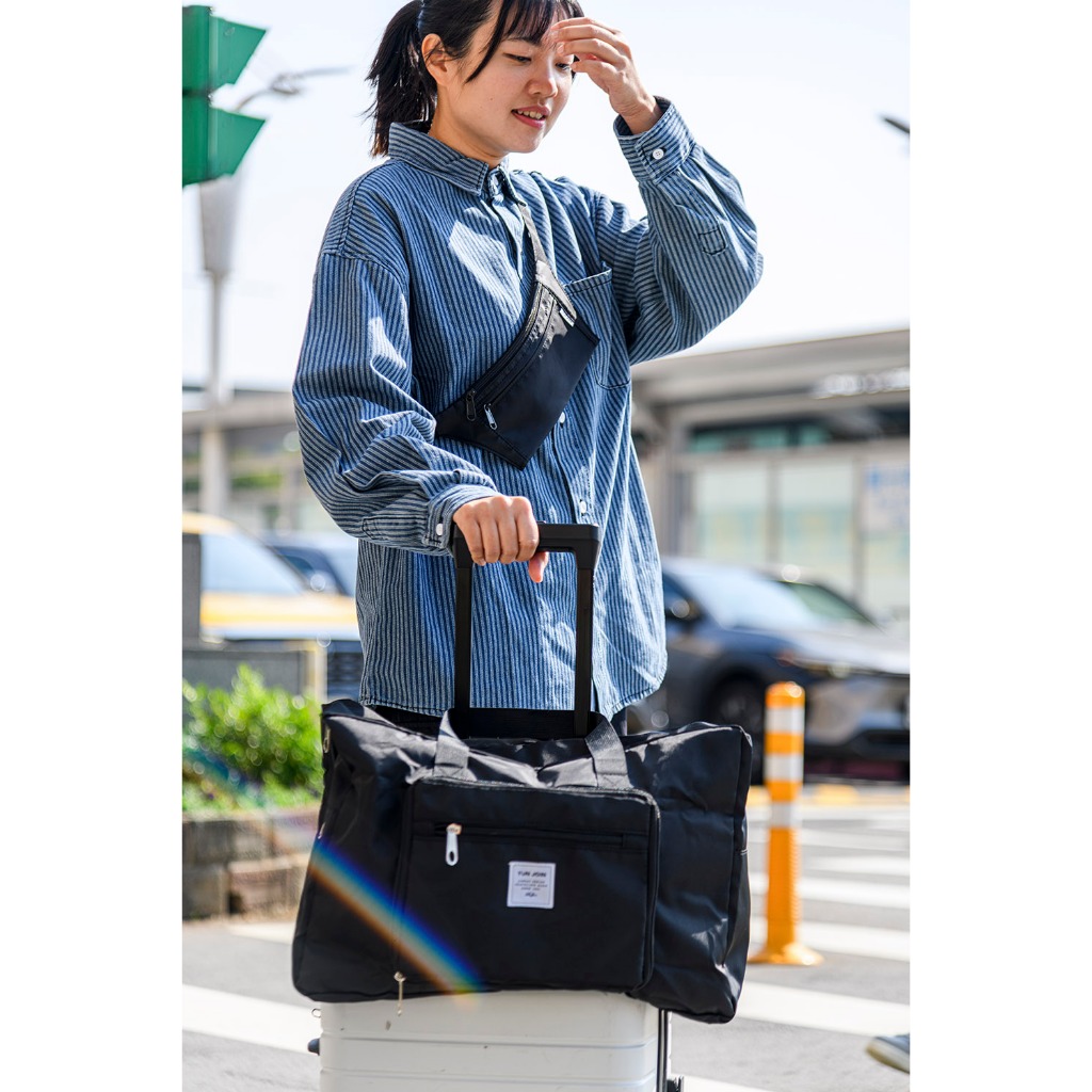 【YUNJOIN】可收納 輕量摺疊旅行拉桿袋-黑色 收納包 拉桿袋 行李袋 耐用 防潑水 旅行袋 登機包 託運行李 旅行包, , large