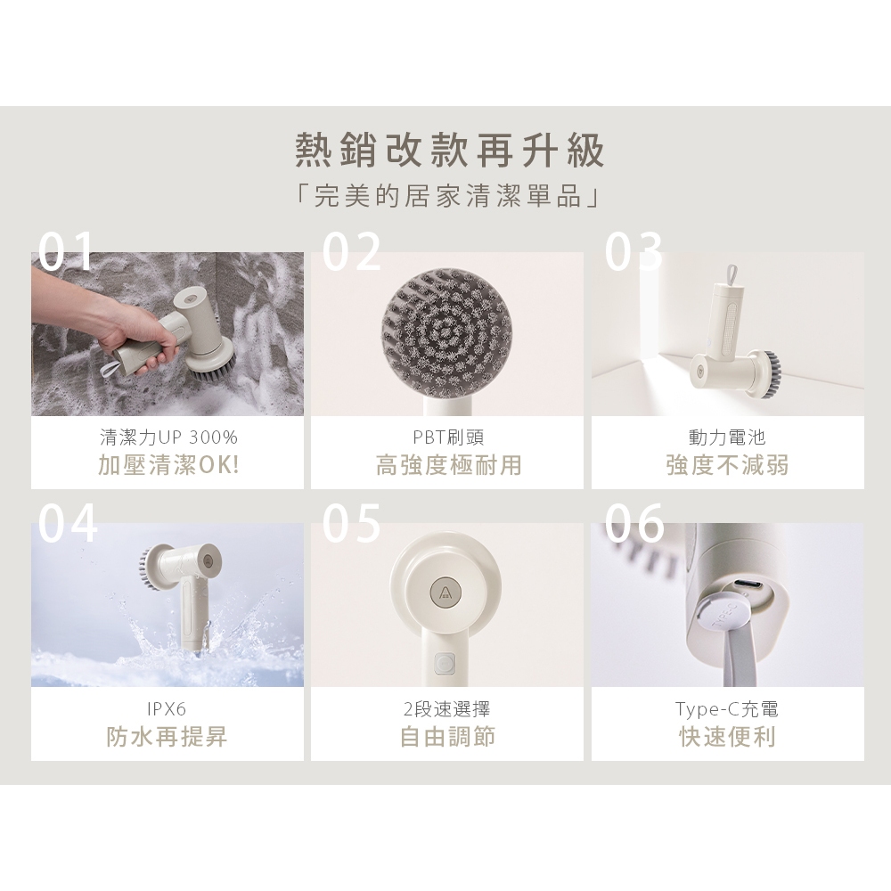ARTISAN奧堤森 第二代USB電動清潔刷 多功能 無線電動 清洗刷 清洗機 不易變形 耐用 耐磨 暖月灰 靜謐灰, , large