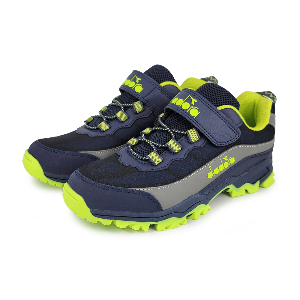 DIADORA迪亞多那 大童防潑水越野鞋 童運動鞋 登山鞋 反光 寬楦 保護後跟 抗菌 除臭 緩震 減壓 防滑 藍綠 橘, , large