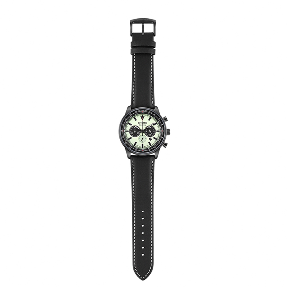 CITIZEN 星辰 綠幽靈夜光光動能三眼計時手錶-黑x藍 CA4505-21X, , large