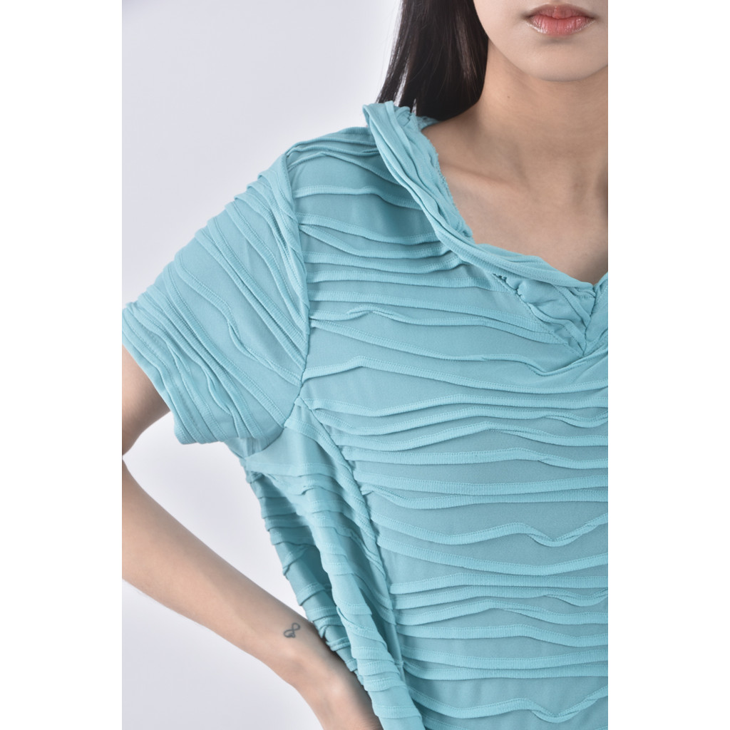 (S) 質感層次綠色短袖上衣二手衣, , large