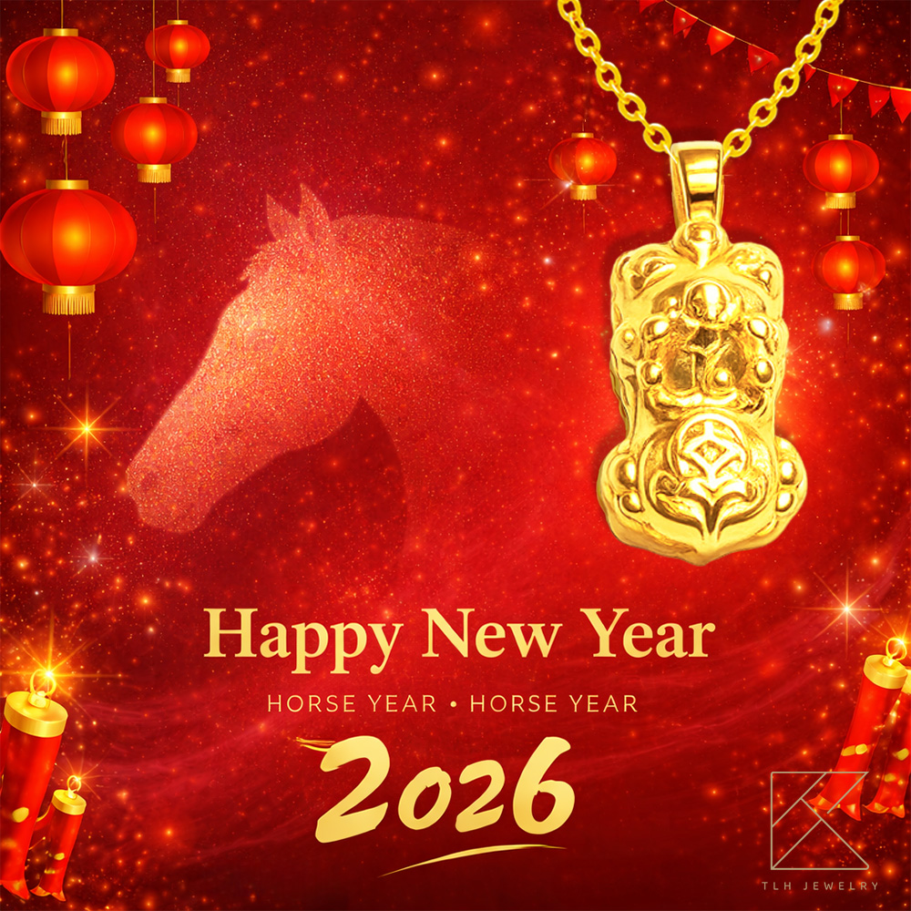 【TLH】馬上有錢 黃金貔貅吊墜項鍊 約重0.02錢&plusmn;0.01 純金999 (馬年 過年 送禮), , large