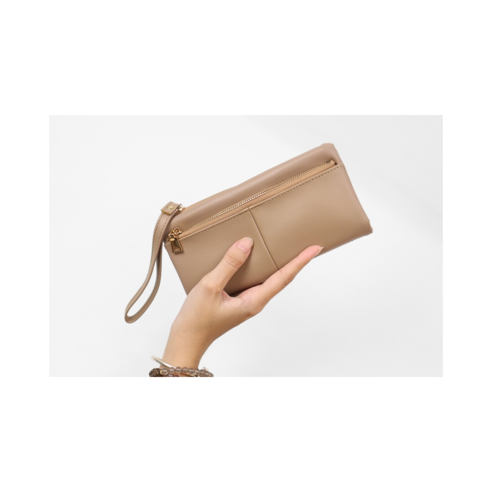 LUN&Eacute;A 柔光小羊皮雙層對折長夾-摩卡灰  多卡位收納 人氣女用皮夾 女夾 錢包, , large