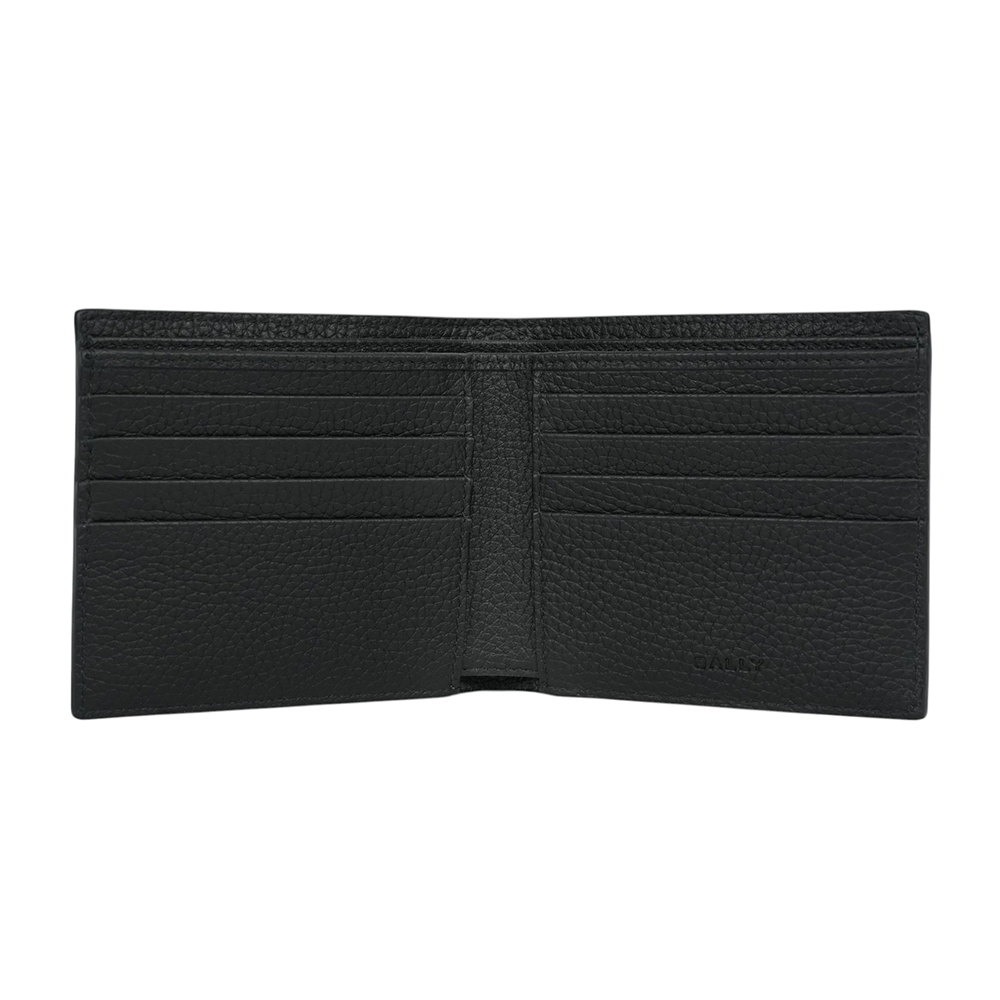 BALLY Ribbon 黑白條紋牛皮對開8卡短夾 / 黑色, , large