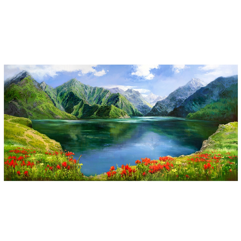 【御畫房】天池 國家一級畫師手繪油畫60×120cm(VF-128), , large