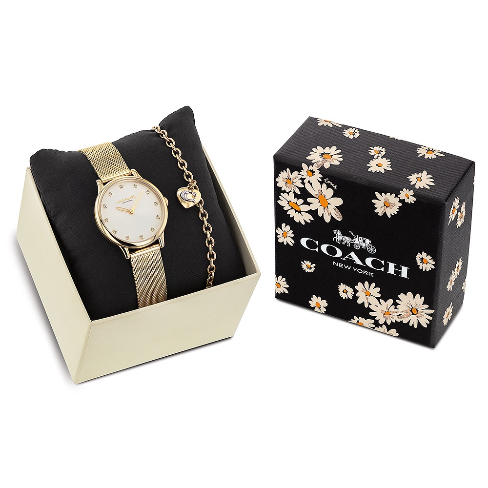COACH Chelsea 香檳金米蘭帶女錶 愛心手鍊套組 CO14000109, , large