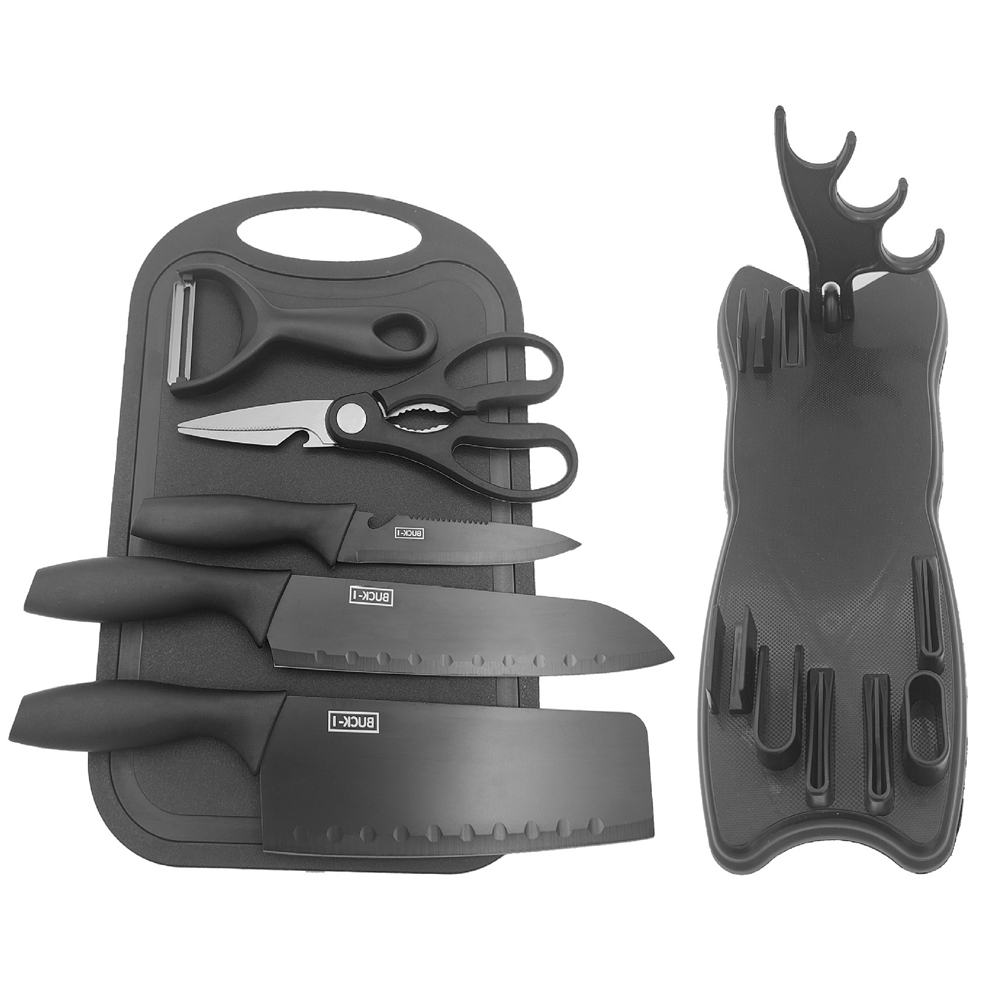 Black Steel Knife Seven-Piece Stainless Steel Knife Set, , large