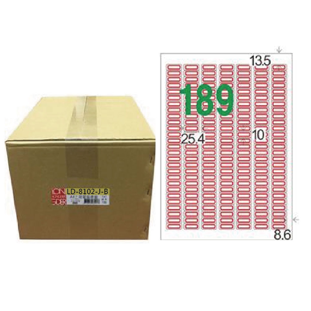 【龍德】LONGDER三用電腦標籤A4 189格 圓角10*25.4mm紅框 1000張/箱 LD-8102-J-B(適用雷射、噴墨、影印), , large