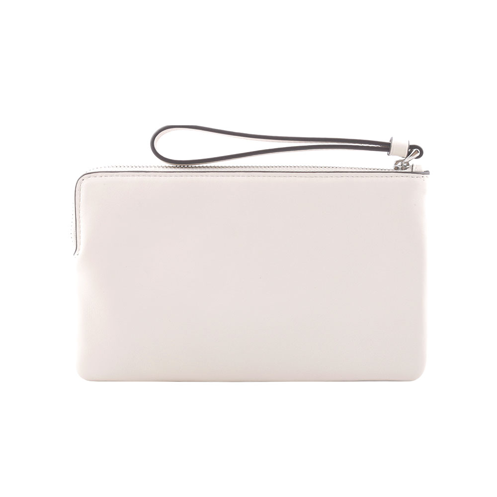 COACH C Logo 銀釦縫線標誌平滑皮革大款手拿包/白色, , large