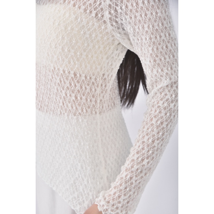 (M) zest質感蕾絲木耳邊圓領白色長袖上衣二手衣, , large