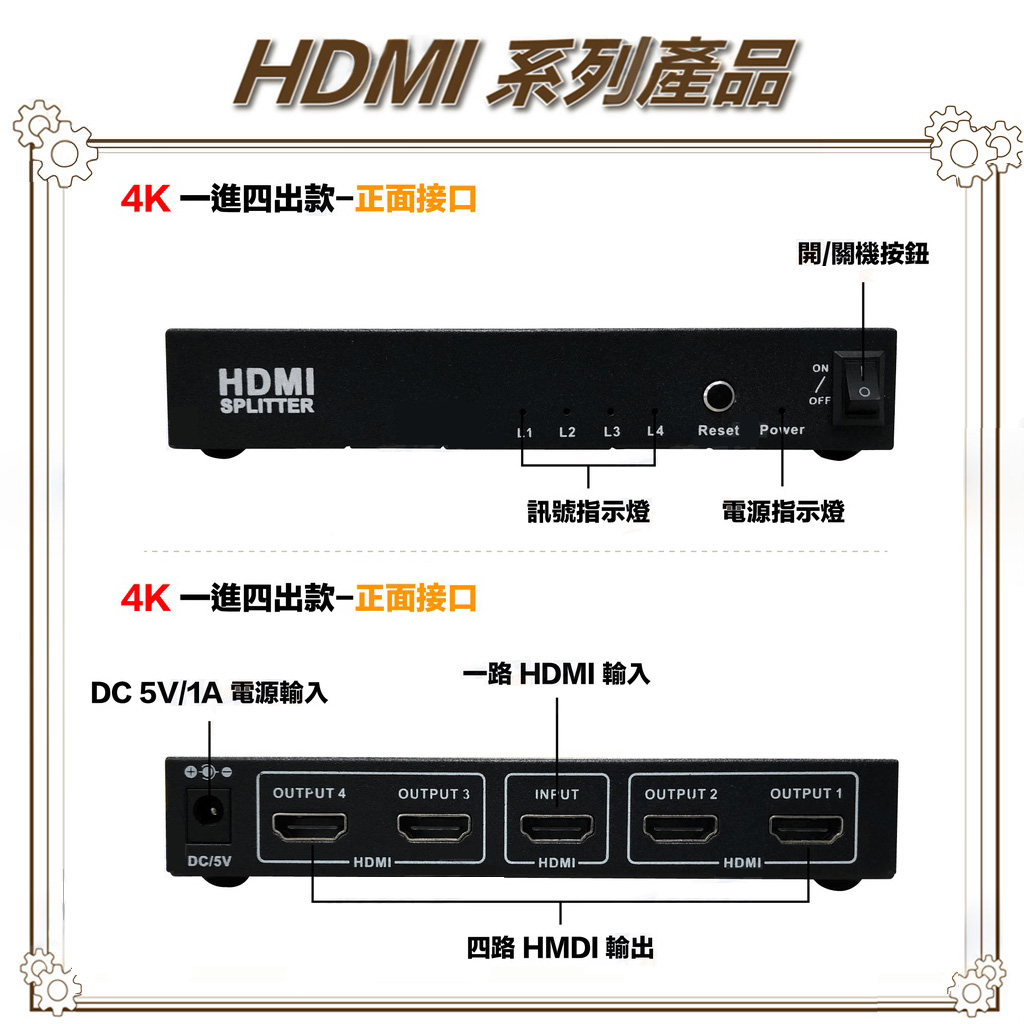 昌運監視器 HD-104SP 4K HDMI 一進四出影像分配器, , large