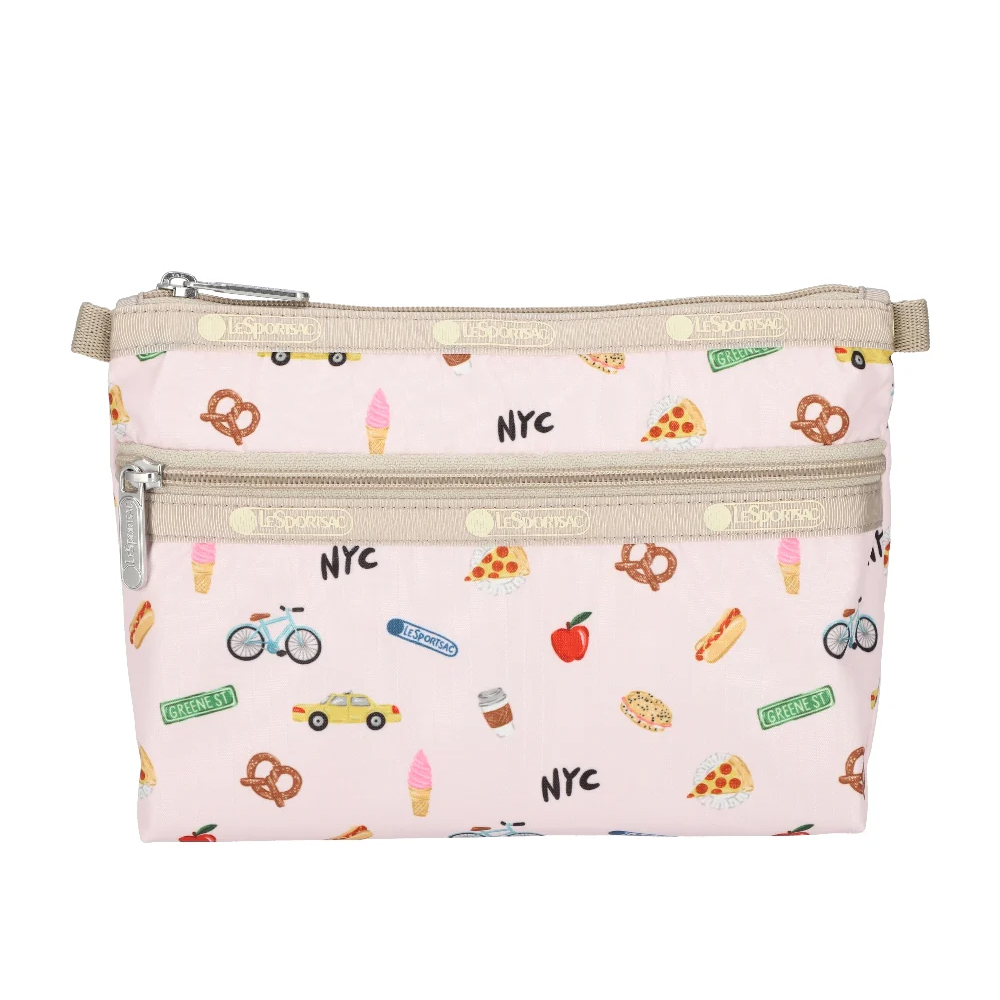 Lesportsac Cosmetic Clutch 雙層拉鍊化妝包 收納袋 盥洗包 女包(紐約城市插畫), , large
