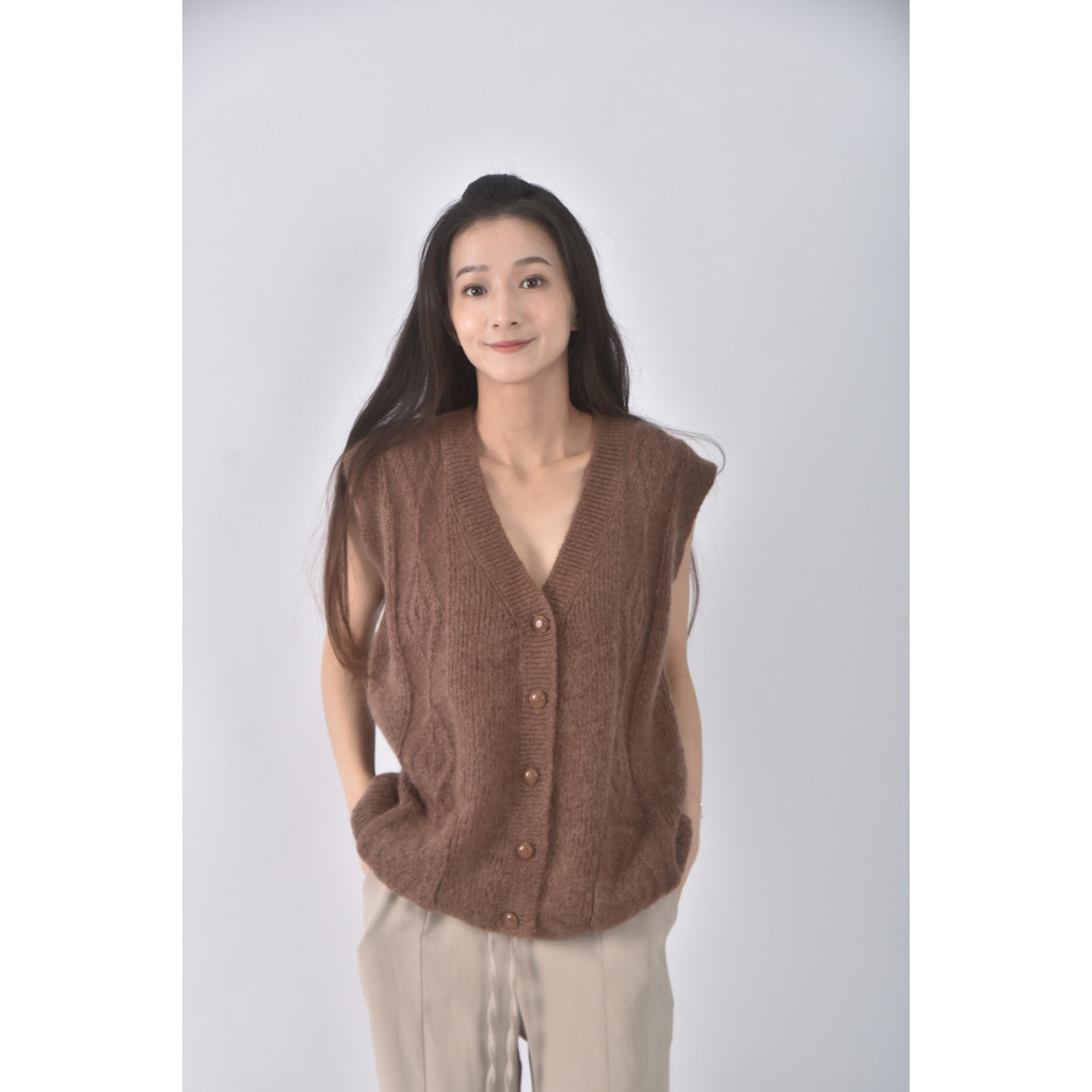 (M) la dies fashion背心毛衣棕色外套二手衣, , large