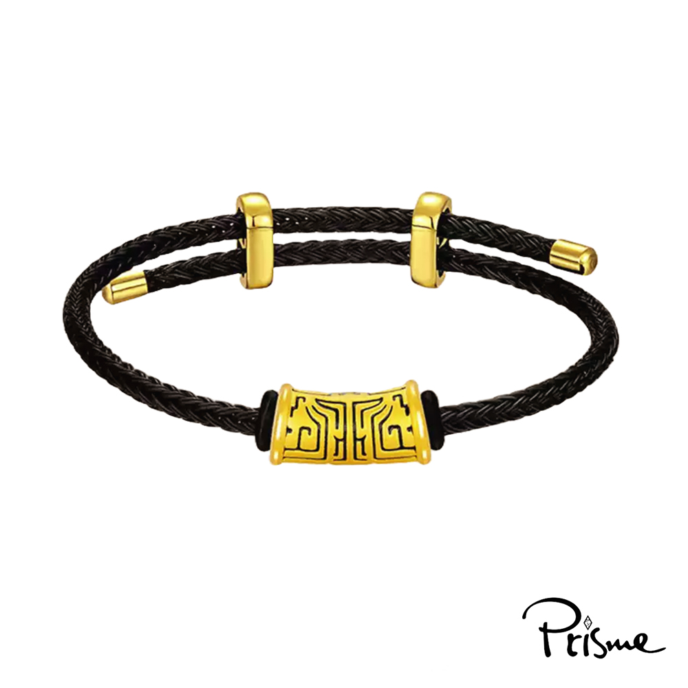 【Prisme Gold】黃金手鍊 送禮男生 999純金墜飾皮手環 多款選 (金重：約0.08錢&plusmn;0.03) - 饕餮圖騰, , large