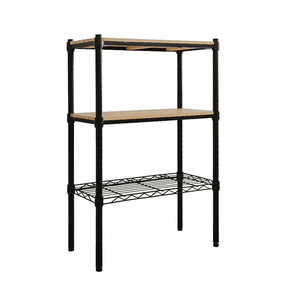 【Y HOUSE】60x30x90cm pine wood three-layer storage rack rack iron rack - black paint, , large