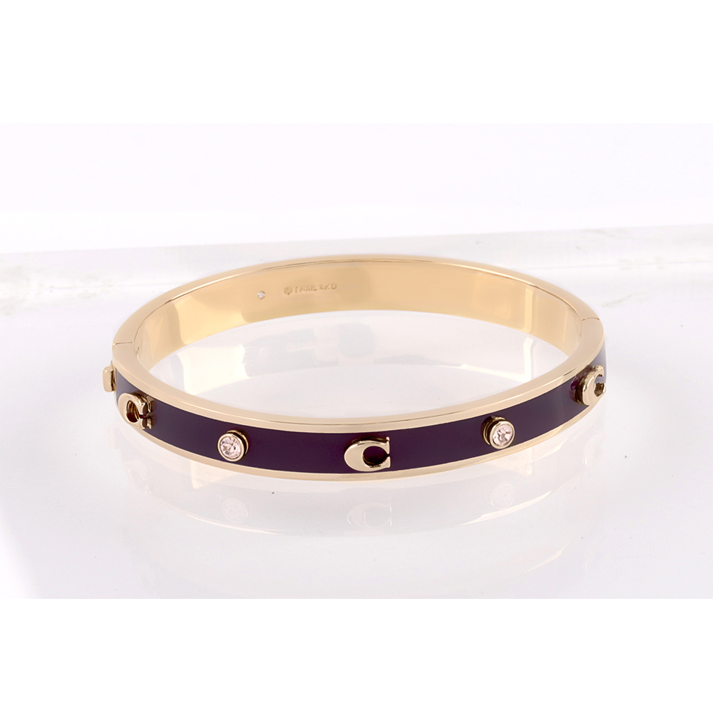 COACH C Logo 及玻璃水鑽不可調琺瑯手環/金色/紅酒色, , large