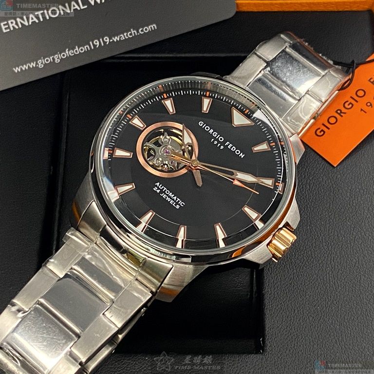 [星晴錶業]GiorgioFedon1919手錶,46mm,GF00119黑色錶面銀錶殼銀色精鋼錶帶款