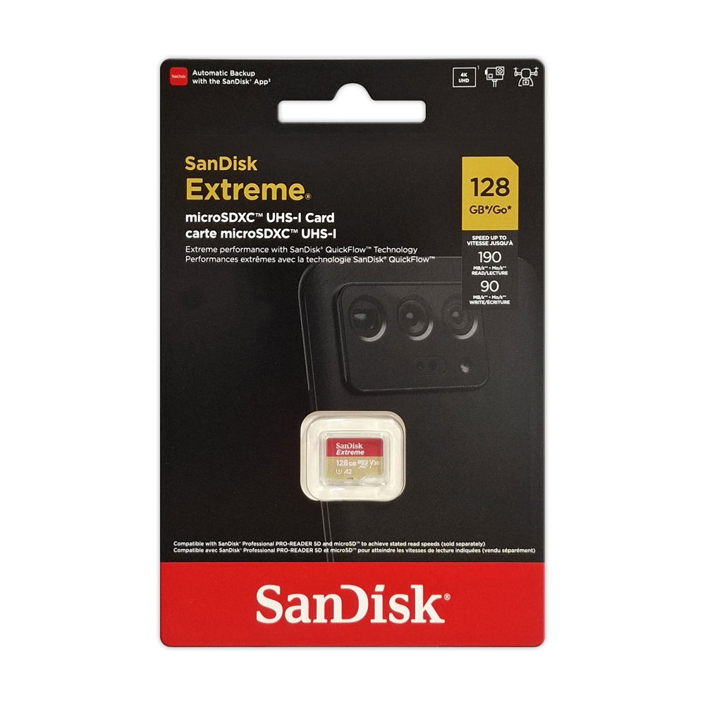 【SanDisk】 Extreme 128G A2 V30 UHS-I U3 microSDXC 記憶卡, , large