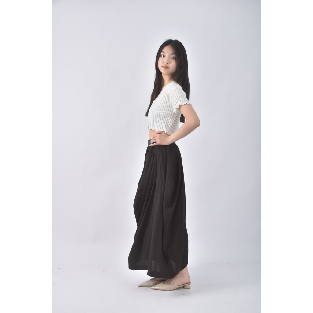 (S) editt高腰質感寬黑色長褲二手衣, , large