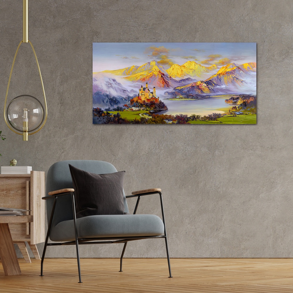 【御畫房】金山城堡 國家一級畫師手繪油畫60×120cm(VF-122), , large