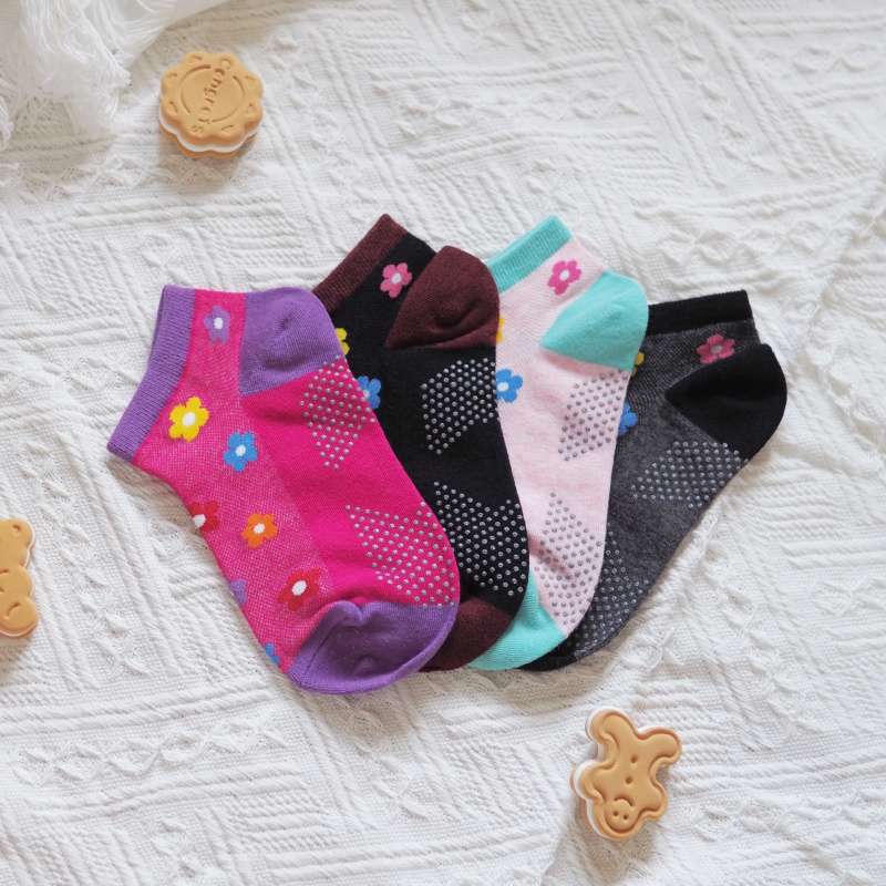 [Kaimei Cotton] 8 pairs set of MIT made in Taiwan, 40-count combed cotton anti-slip children's socks, small flower style, , large