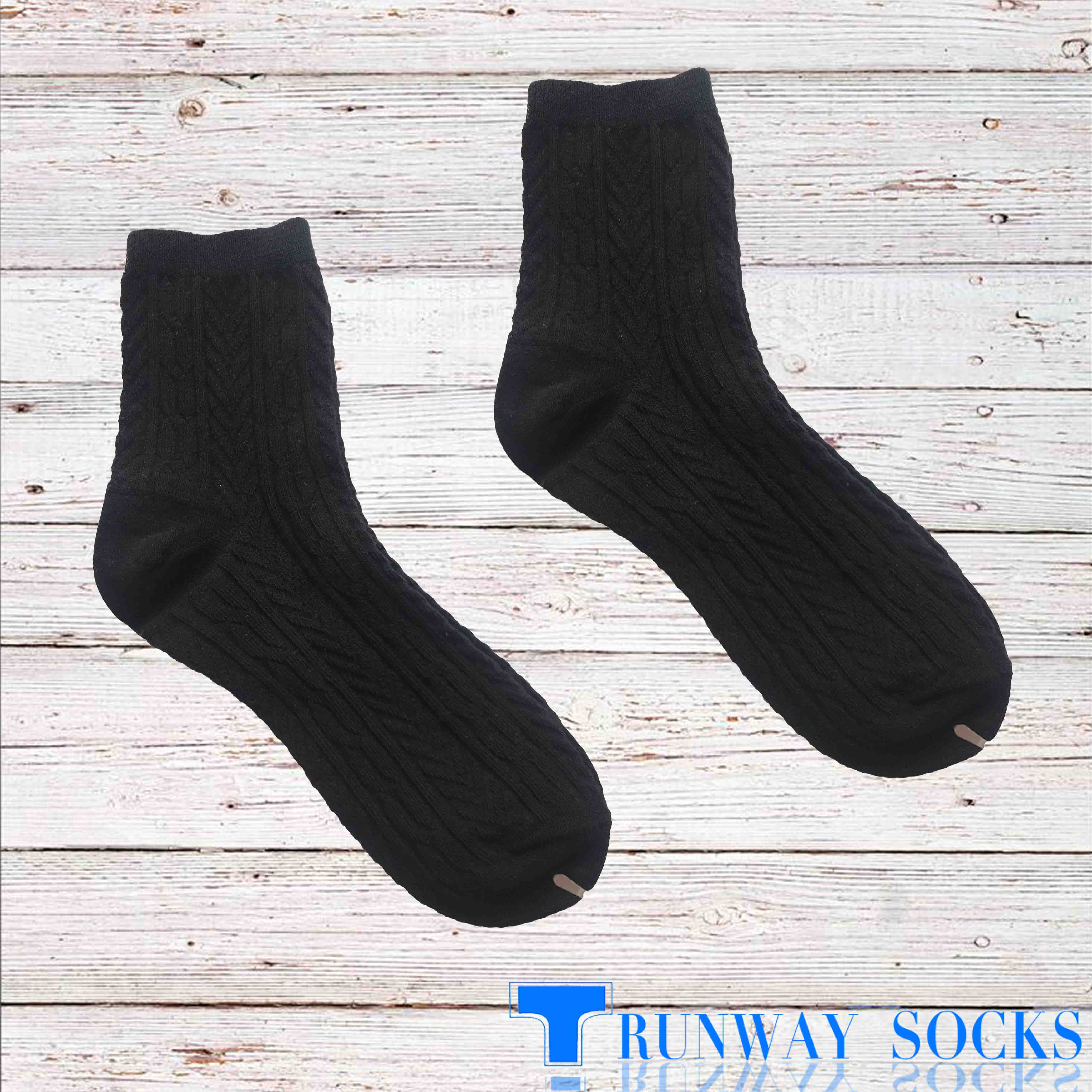 【伸展台】《RUNWAY SOCKS》熱銷 日系 流行短襪 雙針筒技術 復古緹花設計 黑色 1雙入, , large