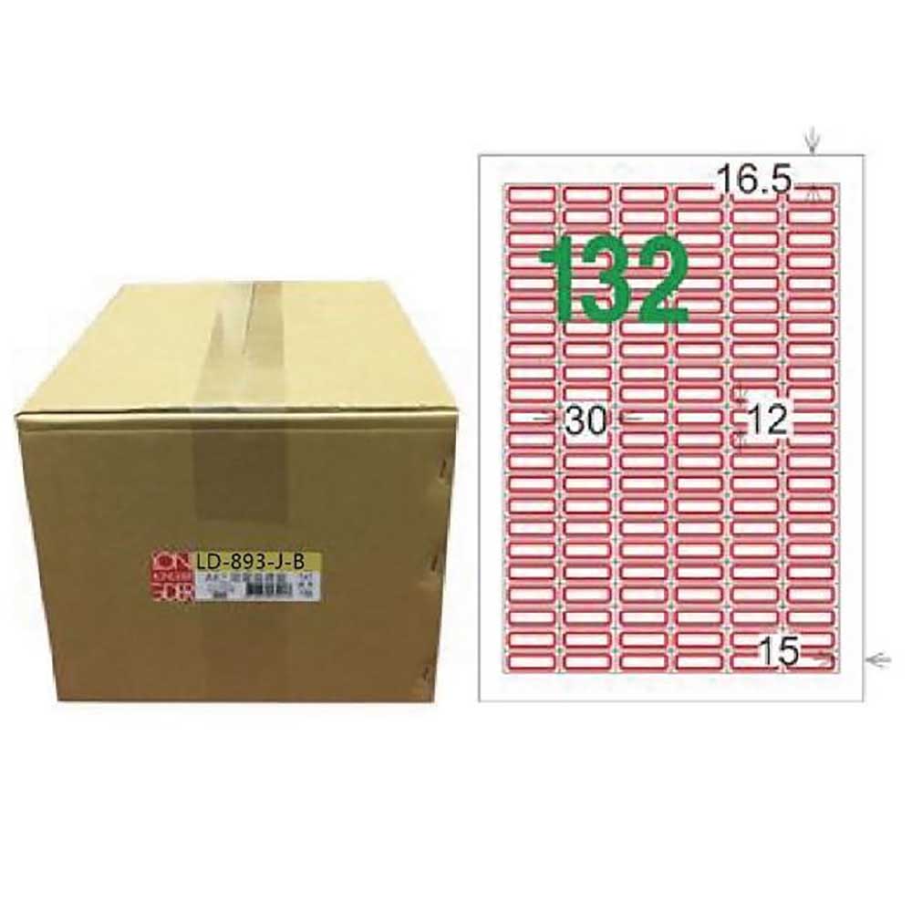 【龍德】LONGDER 三用電腦標籤 A4 132格 12*30mm紅框 1000張/箱 LD-893-J-B(適用雷射、噴墨、影印), , large