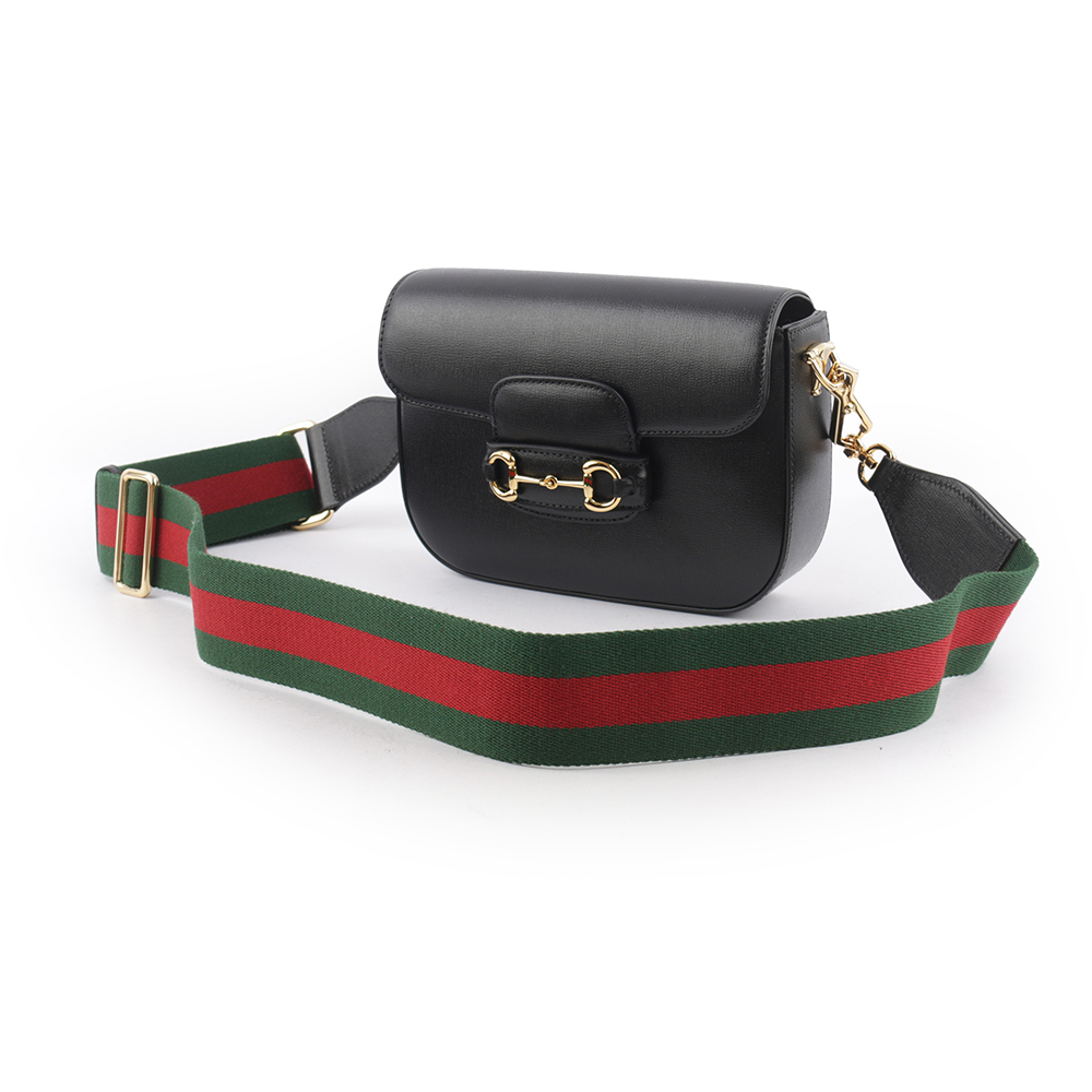 GUCCI Horsebit 1955 迷你皮革馬鞍包/黑色, , large